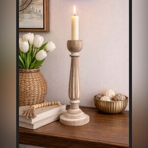 Elegant Tan Wooden Candle Holder